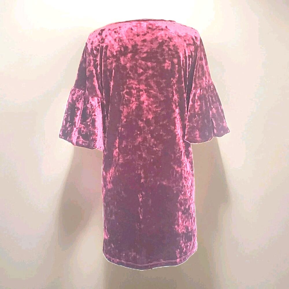 Crushed Velvet Burgundy Dress Small Mini Bell Sleeve Romantic Gothic Feminine - Picture 2 of 6